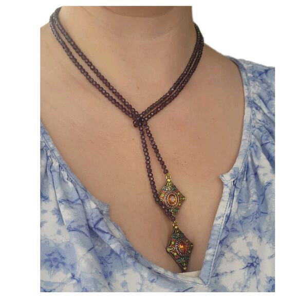 HEIDI DAUS Long Purple Crystal Beaded Lariat Necklace Retired $259 Layering - Picture 8 of 10